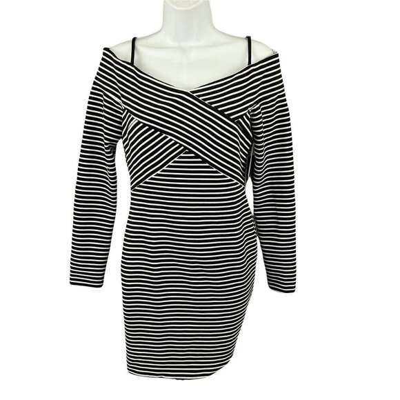Guess Black Ribbed Off The Shoulder Dress With Removable Straps - Picture 1 of 9